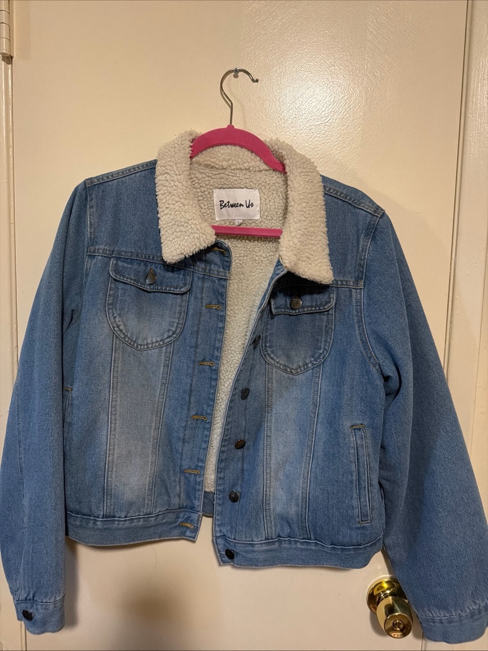 Between Us Women's Light Blue Denim Sherpa-Lined Jacket